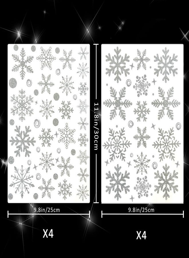 Mauts-inus 222pcs Silver Glitter Snowflake Window Stickers, Reusable Christmas Clings, Christmas Window Decorations Clings Window Display Decoration. - Image 3